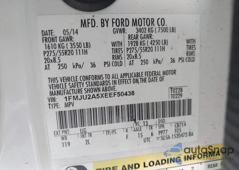 2014 Ford Expedition Limited z USA, uszkodzony, nr VIN 1FMJU2A5XEEF50438